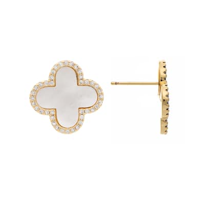 Mother of Pearl and Cubic Zirconia Clover Stud Earrings