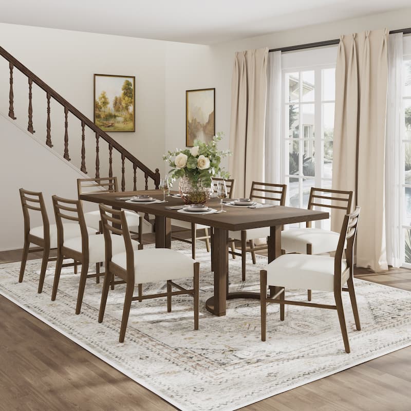 Christopher Knight Home - Hawthorne Rubberwood 9 Piece Dining Set - Beige+Walnut