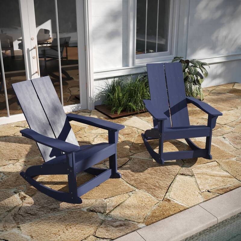 Indoor/Outdoor modern 2-Slat Adirondack Poly Resin Rockers - Set of 2