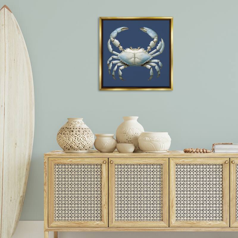 Stupell Detailed Aquatic Blue Crab Framed Floater Canvas Wall Art Design By Elizabeth Medley