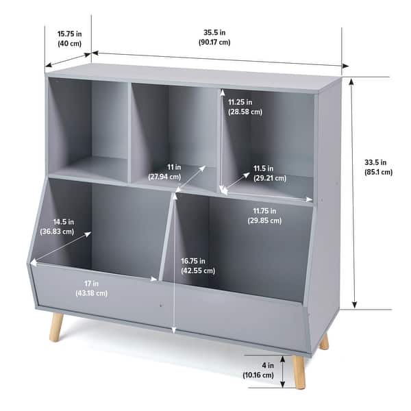 dimension image slide 0 of 2, Badger Basket 5-Bin Storage Cubby with Feet - 35.5" x 15.75" x 33.5"