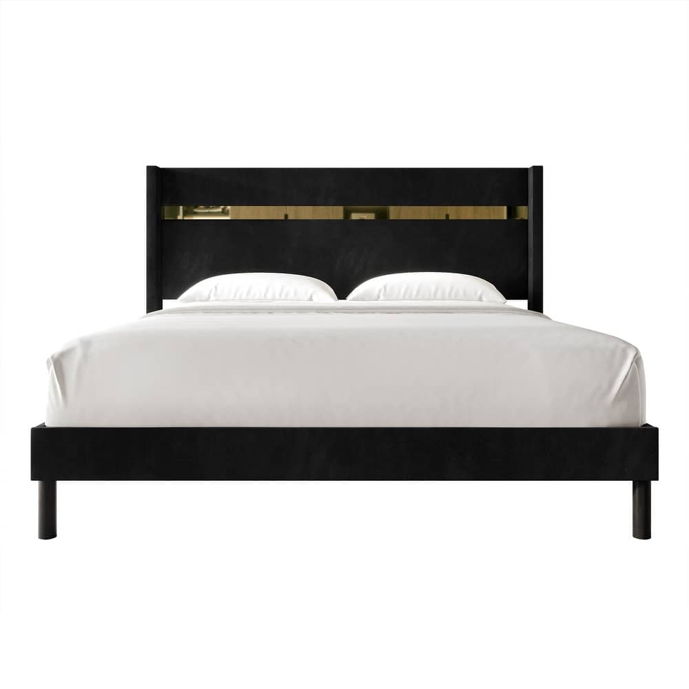 CraftPorch Glam Wingback Velvet Upholstered Bed