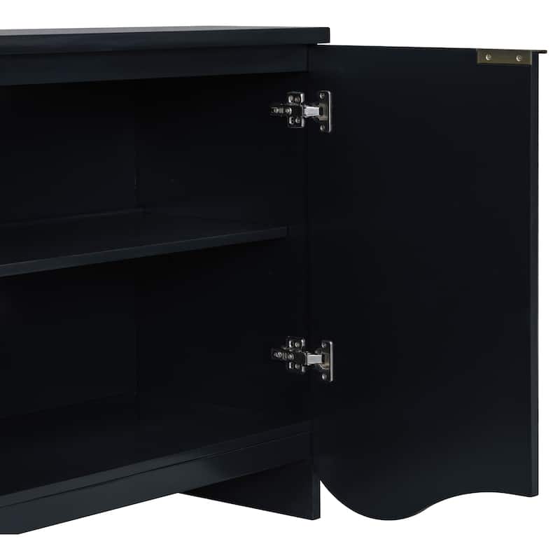 Roomfitters Four-Door Cabinet with Vertical Stripes and Wavy Design, Ideal Storage Solution for Hallway, Living Room