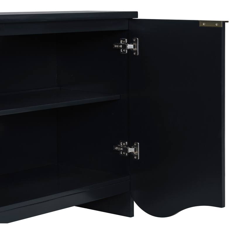 Vertical Stripes & Wavy Storage Cabinet, Sideboard Buffet Cabinet Console Table with 4 Doors and Adjustable Shelving