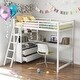 preview thumbnail 1 of 27, Twin Size Loft Bed with Desk and Shelves, Two Built-in Drawers, White White
