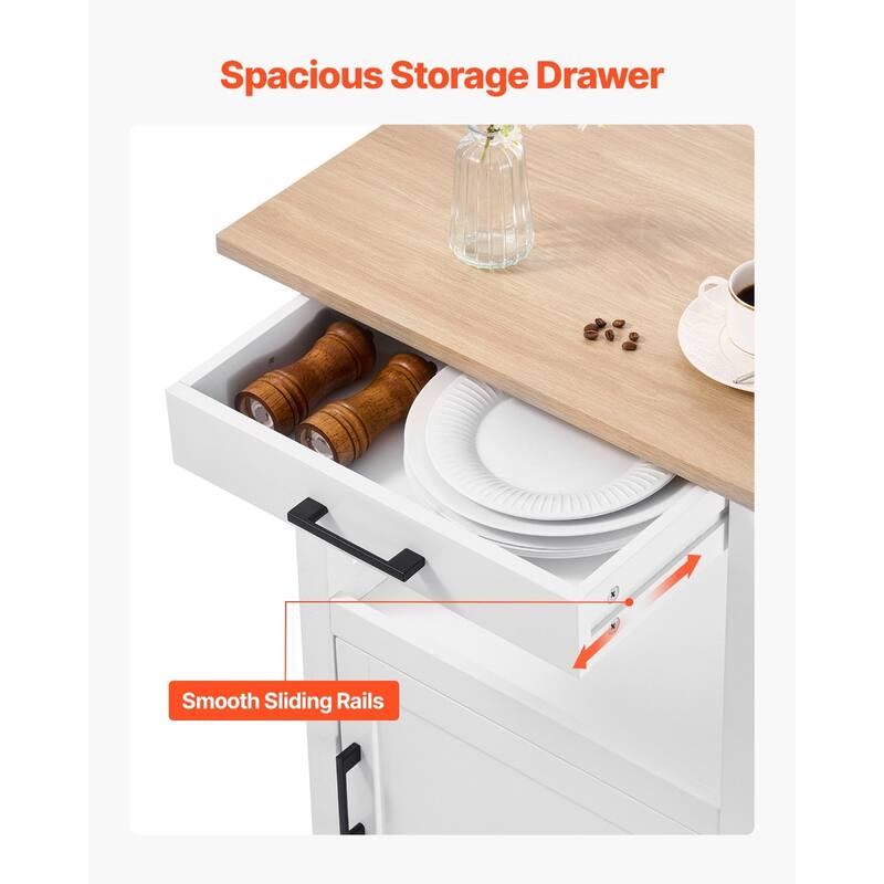 White Rolling Kitchen Island with Storage Drawers and Cabinet Towel Rack and Locking Wheels - 21.65"L x 17.71"W x 35.82"H