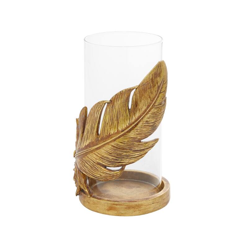 Glass Bird Feather Pillar Hurricane Lamp - Gold - Roche River Decor