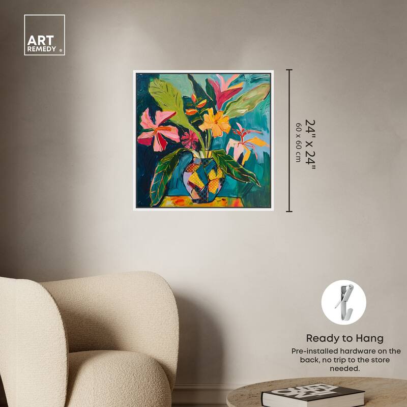 Art Remedy Vase Of Tropical Flowers Ii Framed Flowers In Vase Paintings