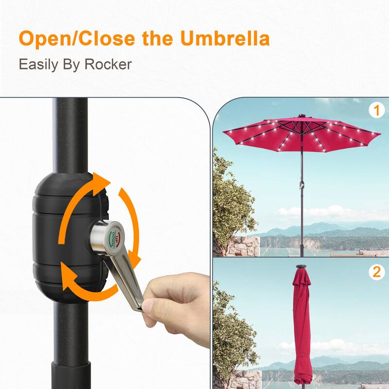 LIVOOSUN 9Ft Patio LED Market Umbrella Outdoor Table Steel Umbrella