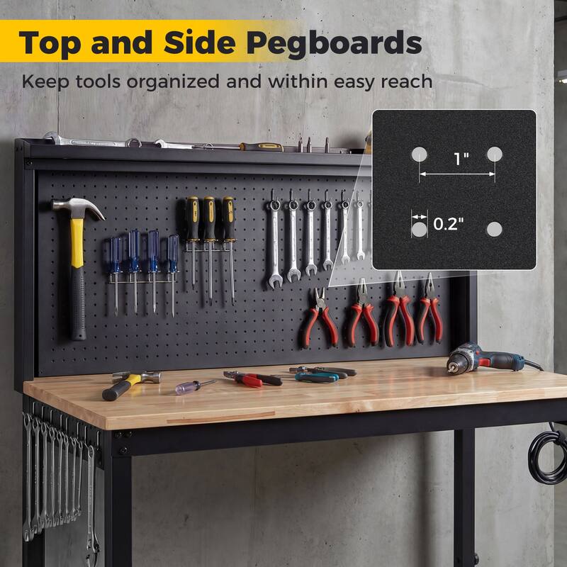 Gymax 48'' Heavy Duty Workbench w/ AC/USB Outlets and Pegboard Max