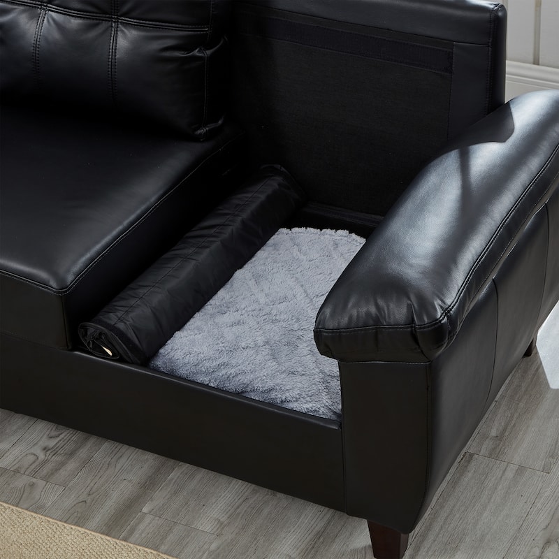 79" Three Seater Sofa Modern Design Faux Leather Couch,Storage,Big Armrest Sofa,Upholstered Breathable PU Leather Sofa