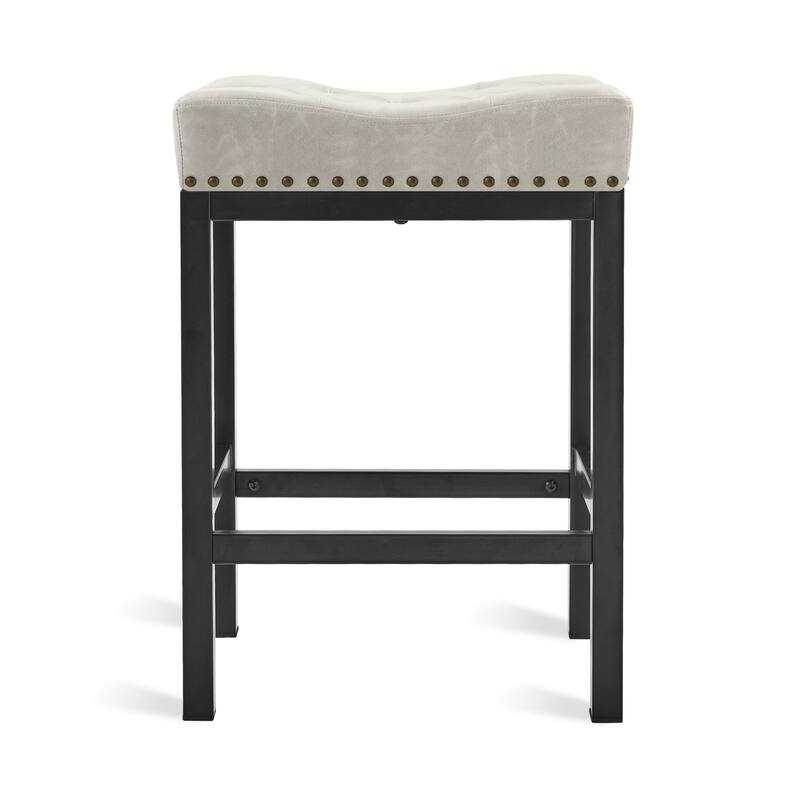 Backless Cushioned Faux Leather Bar Stools Counter Height Stools with Metal Frame - 24" H