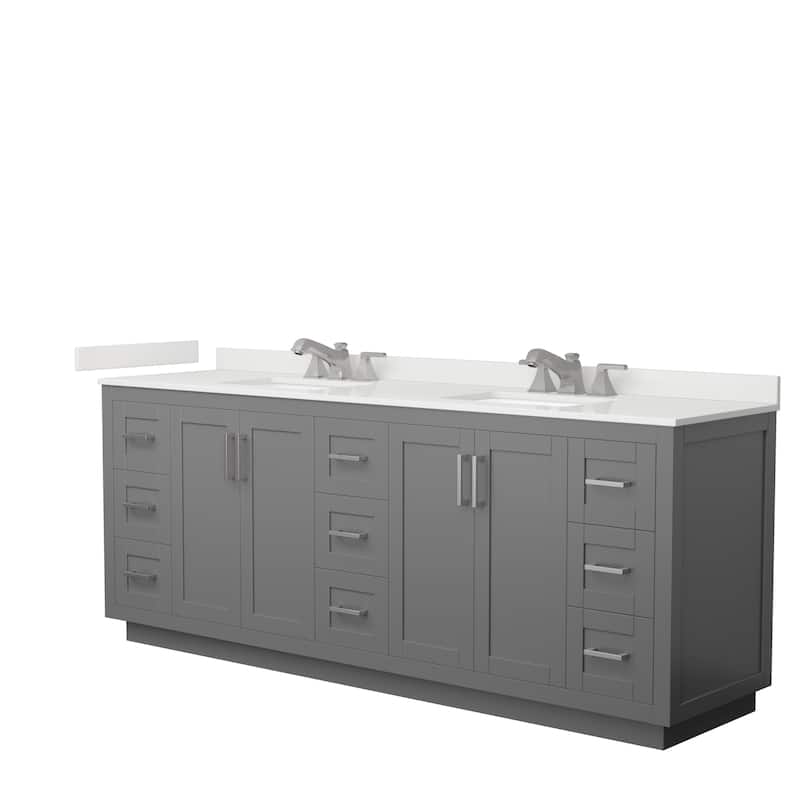 Miranda 84-inch Double Vanity, Quartz Top - Dark Gray, Nickel Trim, White Quartz Top