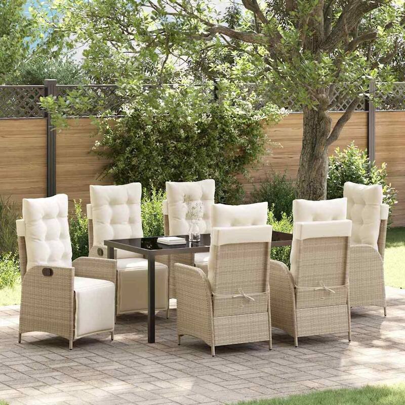 vidaXL Garden Dining Set with Cushion Poly Rattan - Beige-21.46"x24.02x43.31"
