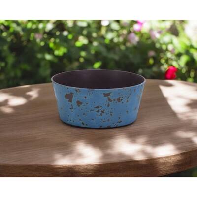 HomeRoots 10" Blue Recycled Plastic Indoor Outdoor Round Pot Planter