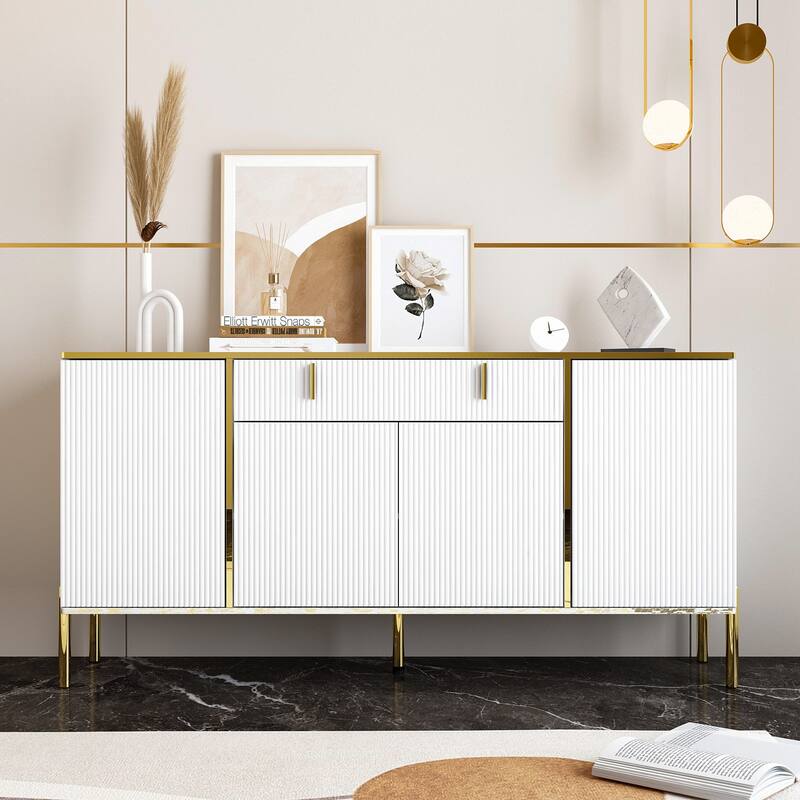 Timechee Kitchen Sideboard End Table Entry Accent Storage Cabinet - 63"W - White/Gold