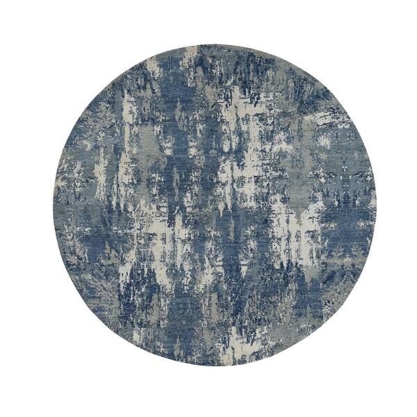 Shahbanu Rugs Prussian Blue, Oceanic Abstract Design, Wool and Pure ...