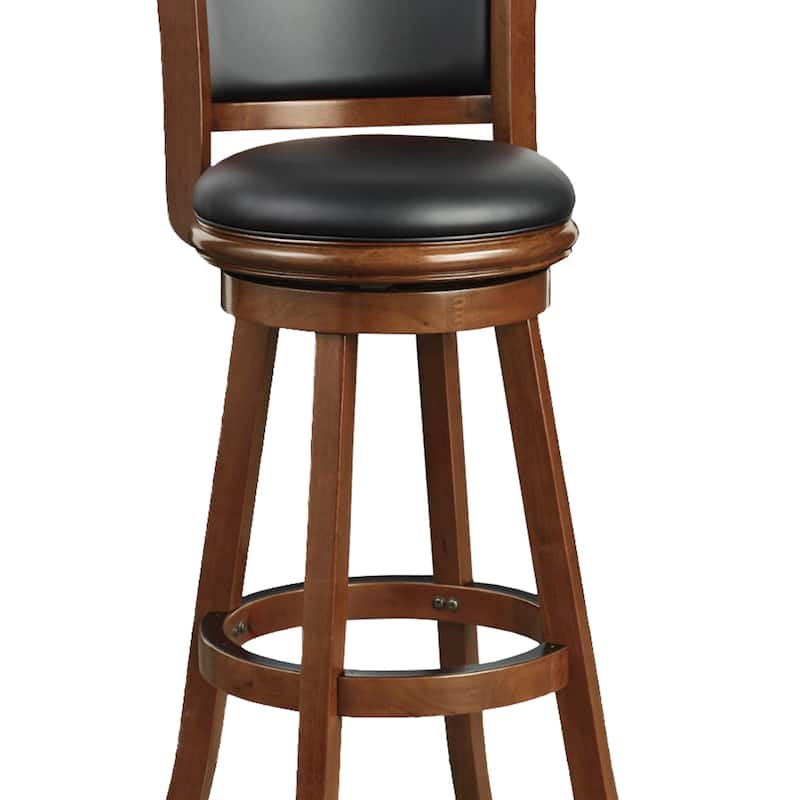 Pio 34 Inch Extra Tall Swivel Bar Stool, Wood, Faux Leather, Cherry Brown
