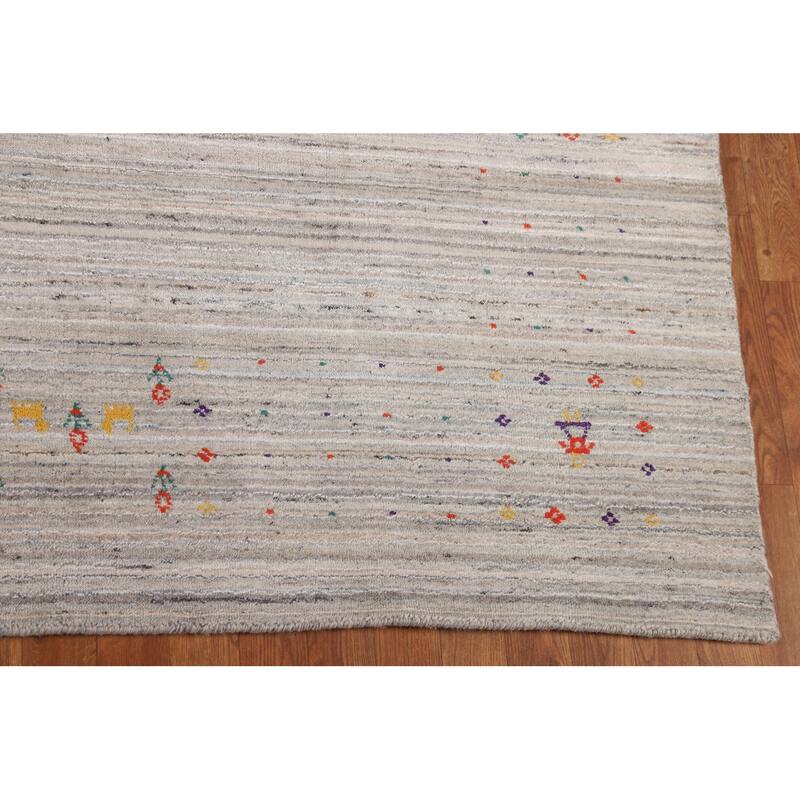 Earth Tone Striped Gabbeh Indian Square Area Rug Handmade Wool Carpet - 8'0" X 7'10"