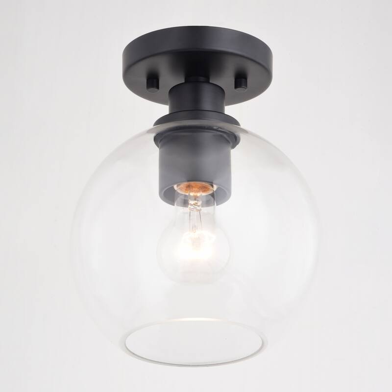Marshall 8-in W LED Compatible Matte Black Transitional Semi Flush Mount Ceiling Light Clear Glass Globe
