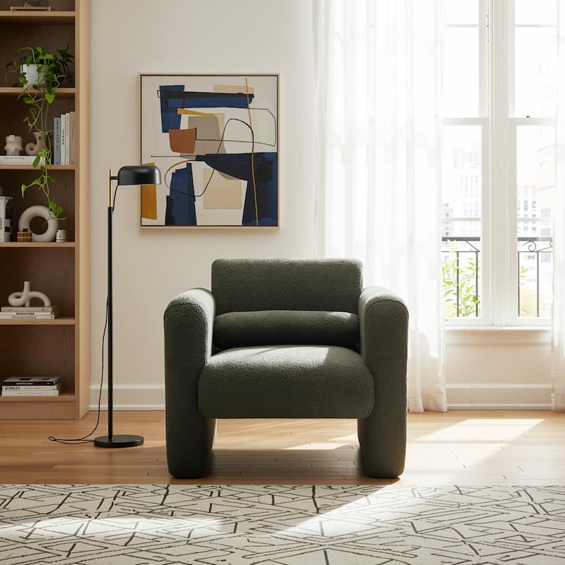 Homy Lin Plush Teddy Accent Chair: Modern Cozy Lounge Seat for Living Room & Bedroom, Upholstered Boucle Armchair with Pillow