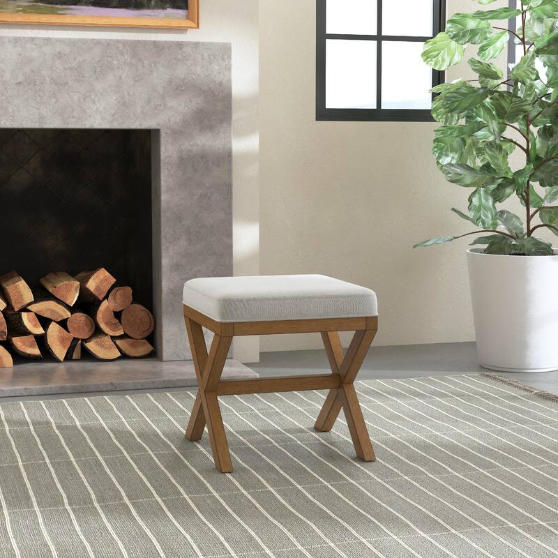 Hillsdale Somerset Backless Wood Vanity Stool, Dark Driftwood - Dark Driftwood & Fog Gray - 17" x 17" x 18.5"