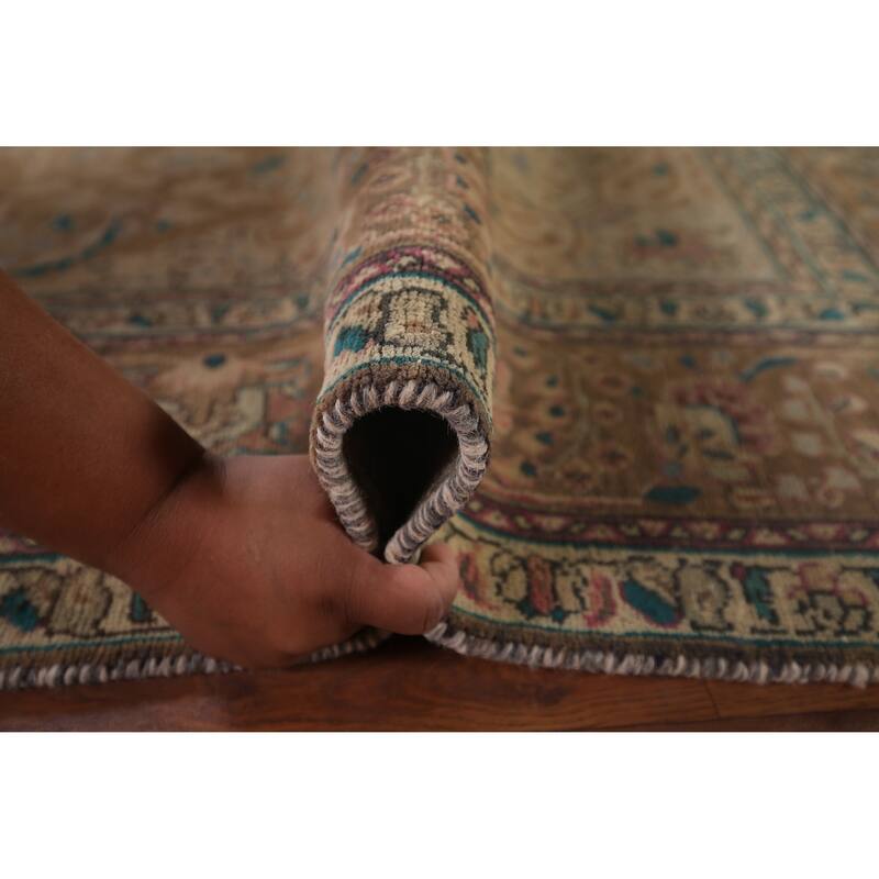 Light Brown Tabriz Persian Vintage Area Rug Handmade Wool Carpet - 6'7"x 9'7"