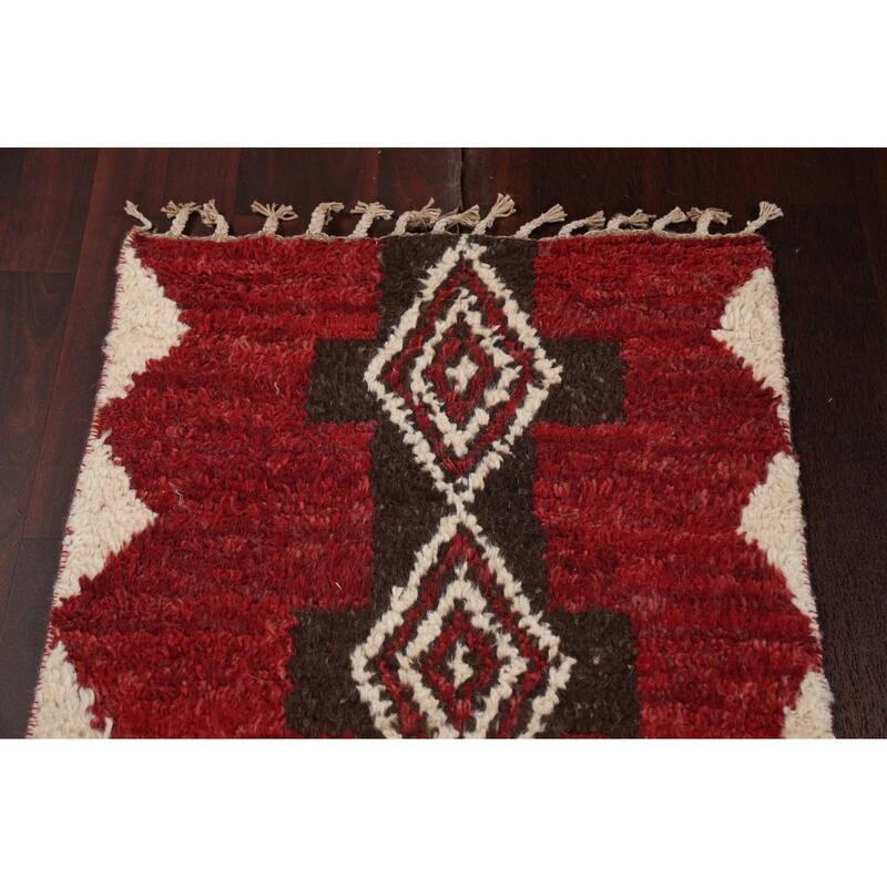 Geometric Tribal Moroccan Runner Rug Wool Hand-knotted Oriental Carpet - 2'4" x 12'5"