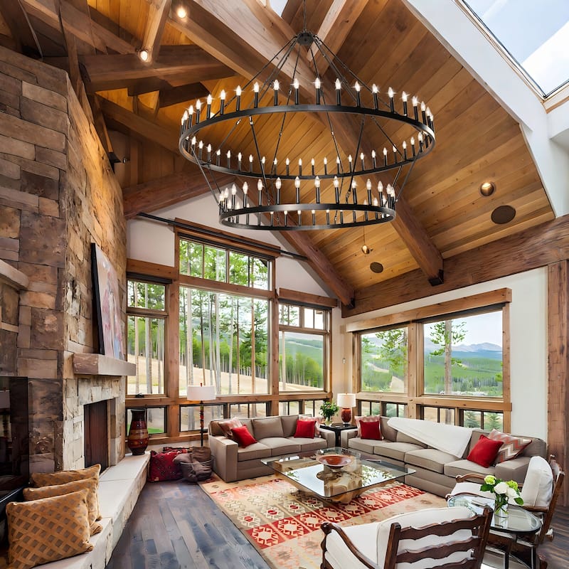 Extra Large Black Wagon Wheel Chandelier - Adjustable Farmhouse Lighting for High Ceilings
