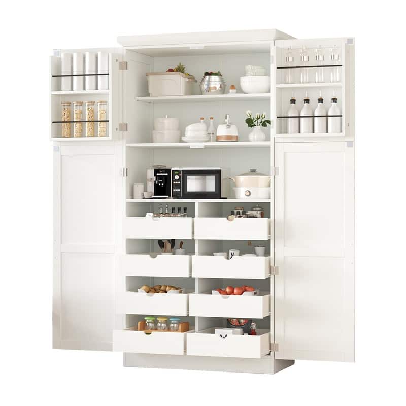 70.9"Tall Freestanding Kitchen Pantry Cabinet with Doors, Pull-out Trays and Adjustable Shelves for Organization