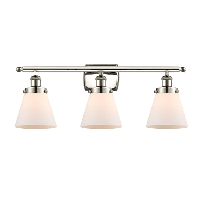 Innovations Lighting 916-3W-11-26 Cone Vanity Cone 3 Light 26" Wide - Polished Nickel / Matte White