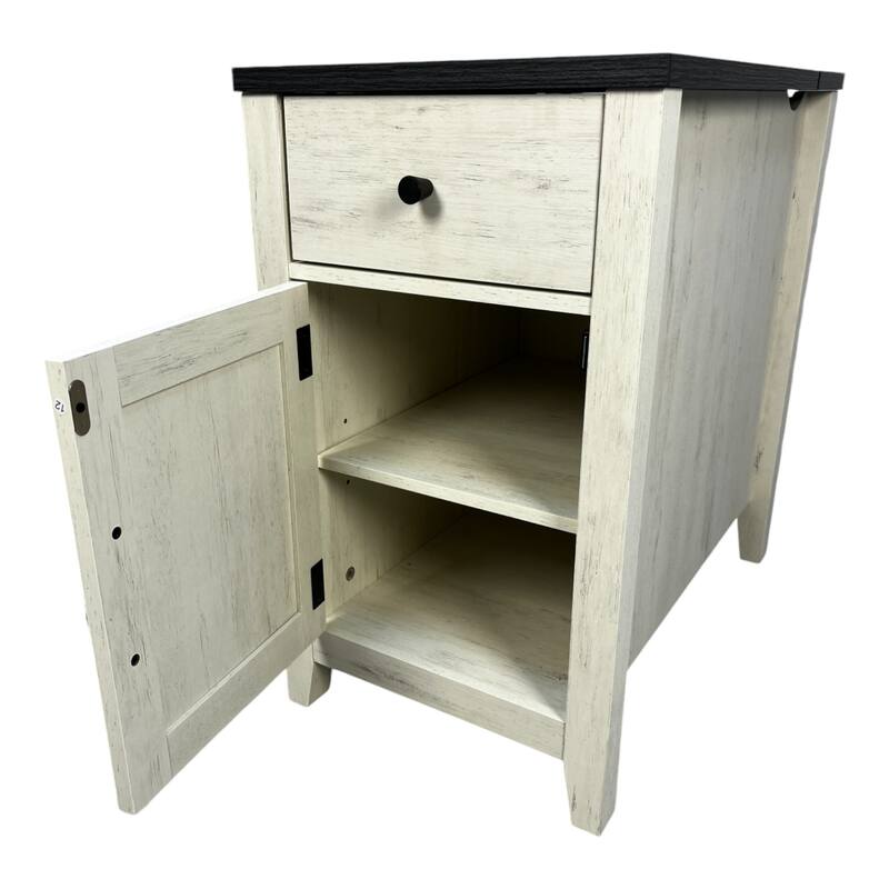 Farmhouse End Table Bedside Table With Charging Station, Night Stand With Barn Door And Drawer