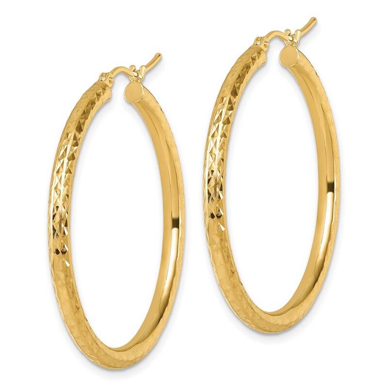 Curata 14k Yellow Gold Sparkle Cut Round Hoop Earrings - 40x40mm