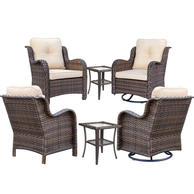 Brown Wicker Outdoor Patio Furniture Seating Sets with Beige Cushions