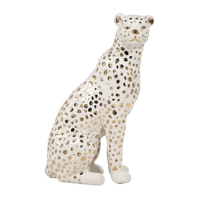 Leopard Sculpture Accent Figurine - 11", White - 7" x 4" x 11"