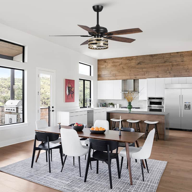 52" Farmhouse Reversible 5-Blade Smart Ceiling Fan with Remote, App Control, Voice Control