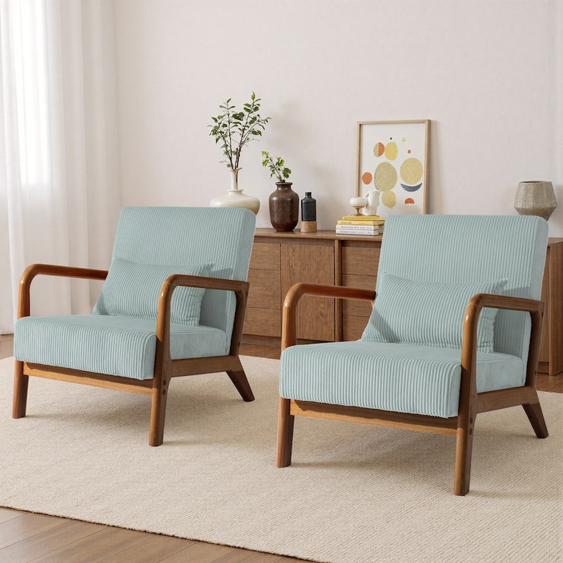 25" W Mid Century Upholstered Wood Accent Chair with Pillow set of 2