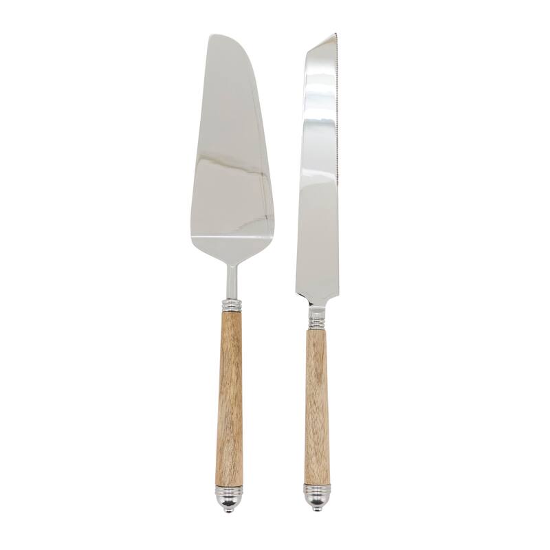 Mango Wood Handle Cake Server & Knife Set - Stainless Steel Dessert Tools for Cakes, Pies, and Holiday Entertaining - 2 Piece
