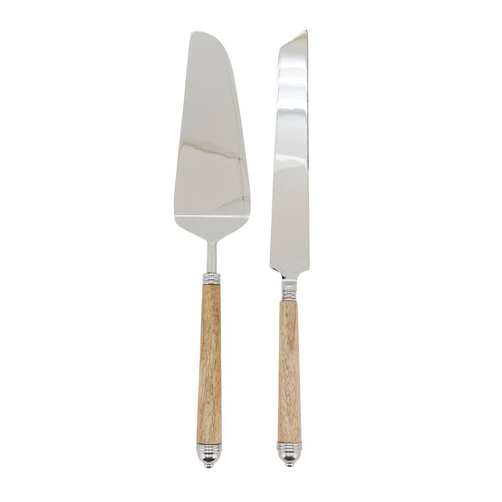 Mango Wood Handle Cake Server & Knife Set - Stainless Steel Dessert Tools for Cakes, Pies, and Holiday Entertaining
