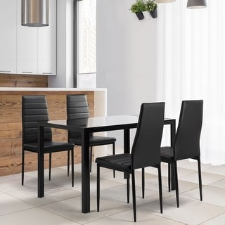 Nadine Dark Walnut Finish Glass Table Top Round Dining Set - Curved Back  Chairs by iNSPIRE Q Modern - On Sale - Bed Bath & Beyond - 18218122