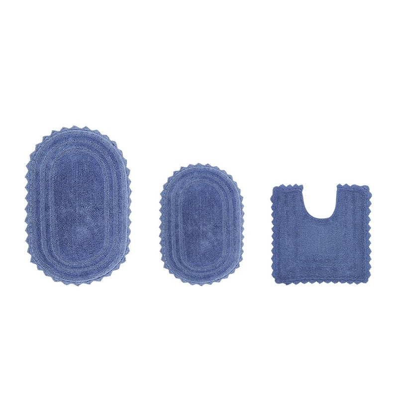 Better Trends Bath Rugs Set 100% Cotton Soft & Water Absorbent Tufted Bathroom Rug for Shower, Sink Bath Mats Lilly Crochet - 3 Piece Set (17" x 24" | 20" x 20" | 20" x 32") - Blue