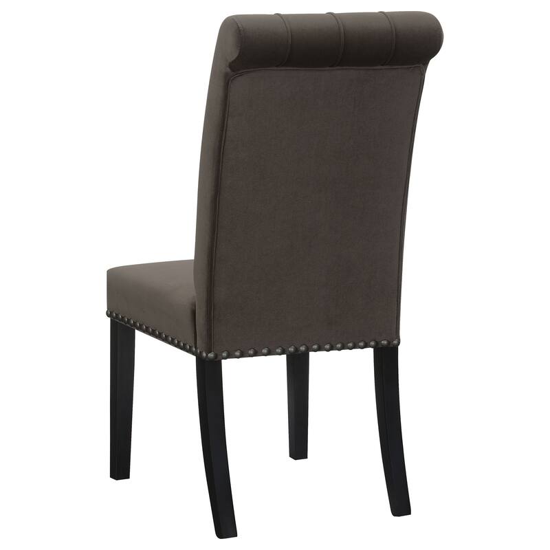 2pc Set Luxurious Feel Button-Tufted High Back Elegant Rolled Top Velvet Fabric Upholstered Nailhead Trim Tapered Legs