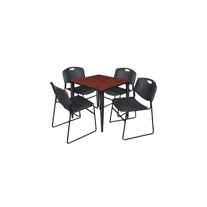 30 in. Square Breakroom Table- Cherry Top, Black Base & 4 Stack Chairs- Black - Black, Cherry