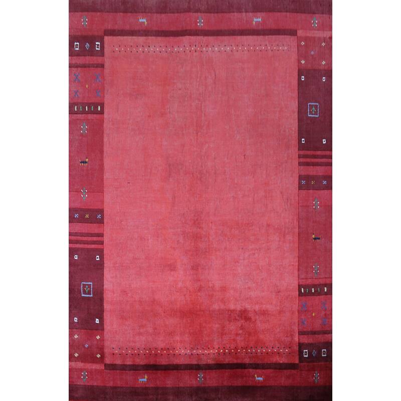 Animals Pink Gabbeh Indian Area Rug Hand-Knotted Wool Carpet - 5'3" x 7'7"