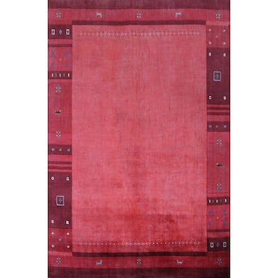 Animals Pink Gabbeh Indian Area Rug Hand-Knotted Wool Carpet - 5'3" x 7'7"