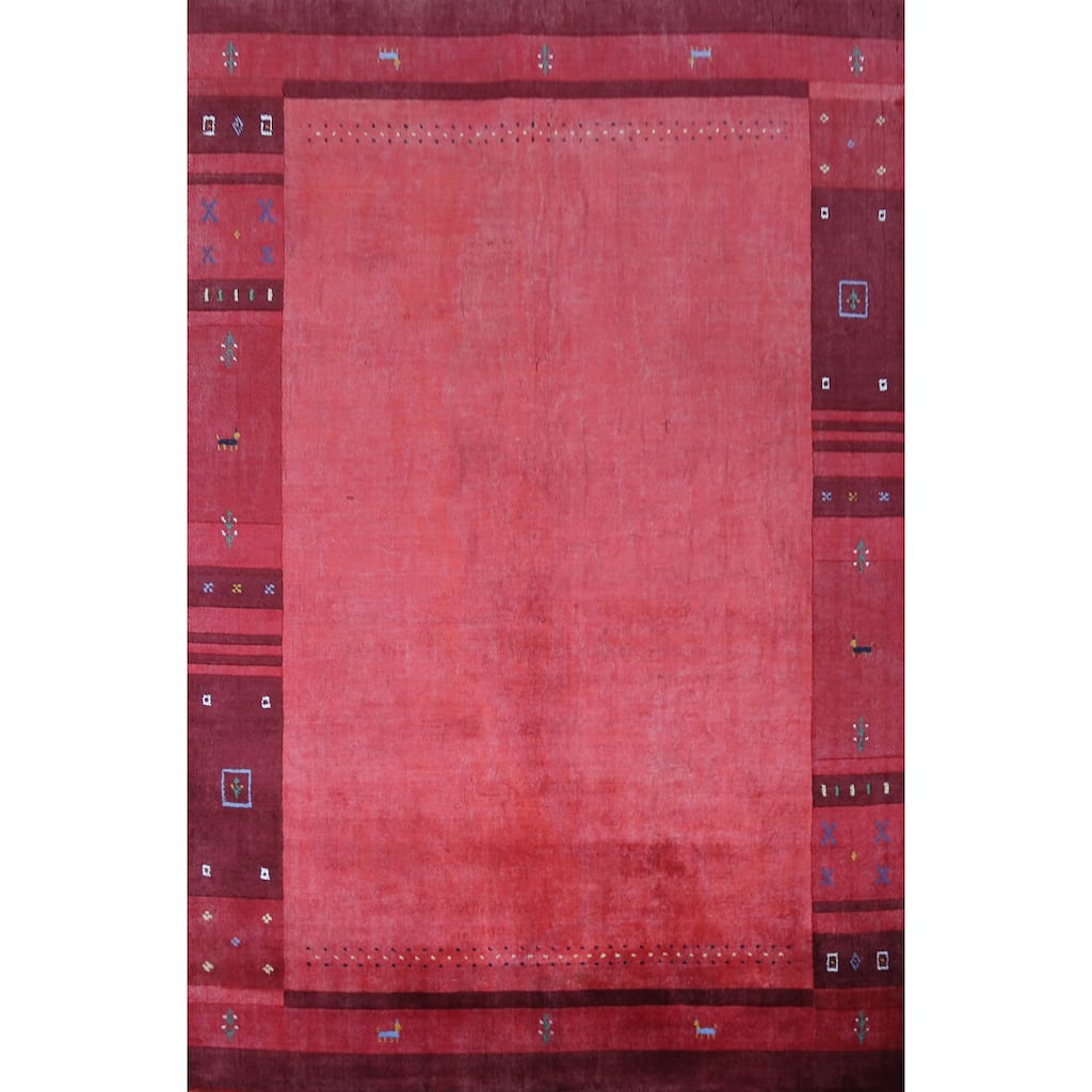 Animals Pink Gabbeh Indian Area Rug Hand-Knotted Wool Carpet - 5'3" x 7'7"