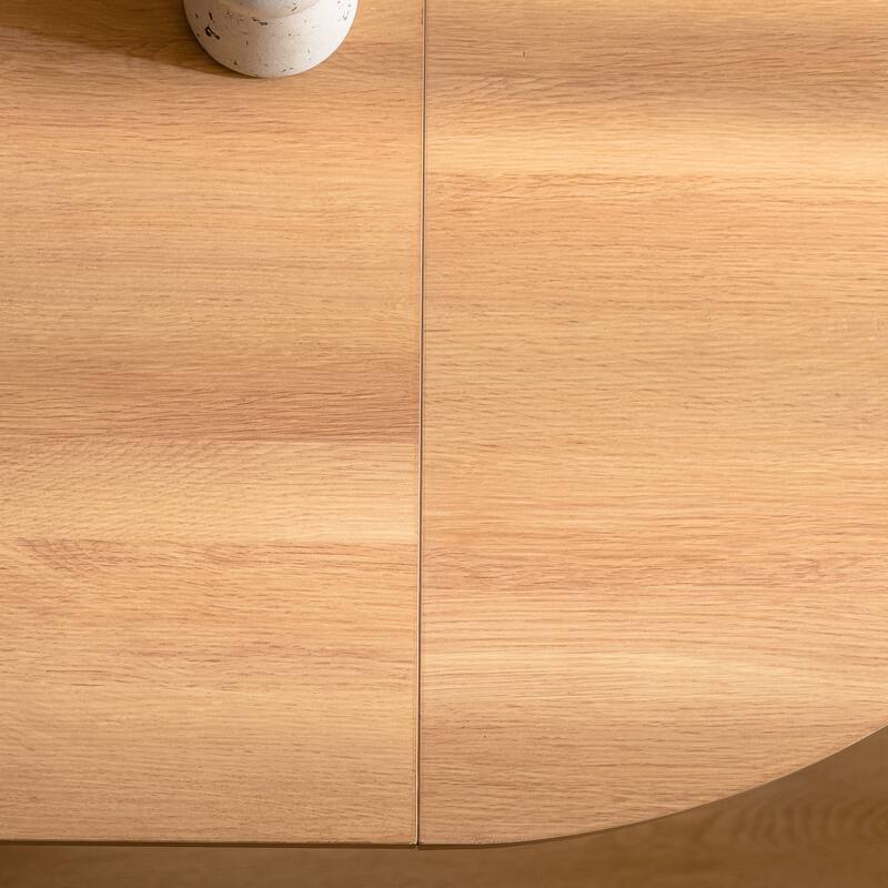 59" Modern Oval Dining Table with Storage Shelf, Wood Sliding Door Kitchen Table for 4-6 People