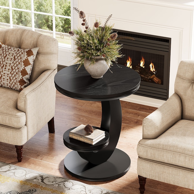 End Table with Storage Shelf, Wood Sofa Side Bedside Nightstand, Accent Snack Table for Living Room Bedroom