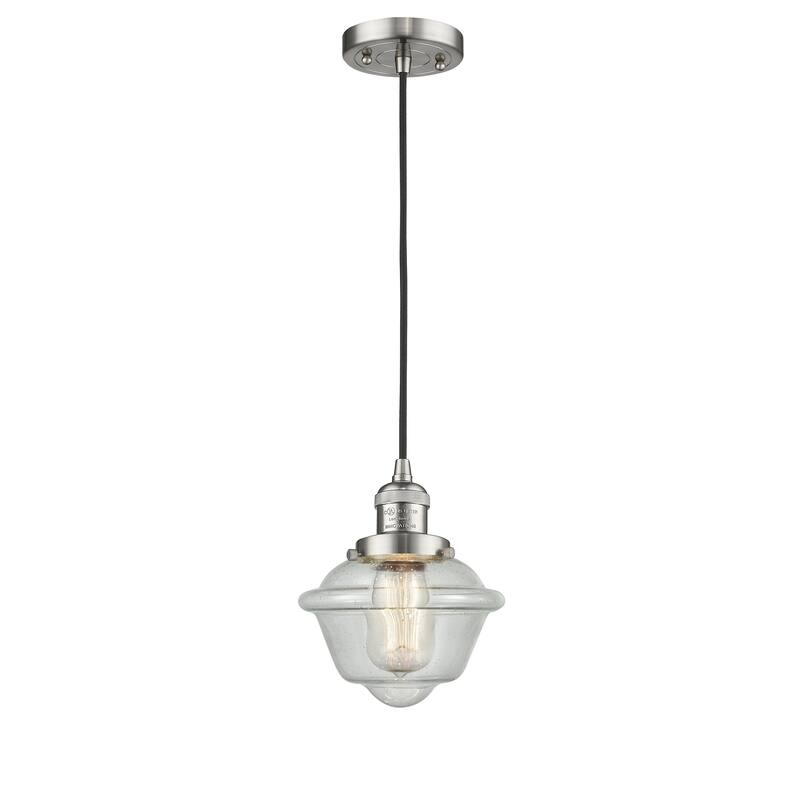 Innovations Lighting Franklin Restoration Oxford - 1 Light 8" Cord Hung Mini Pendant - Seedy/Brushed Satin Nickel