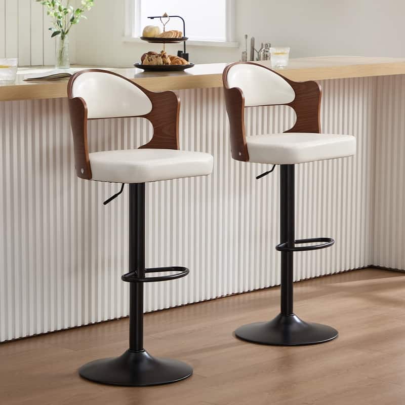 PU Leather Upholstered High-resilience Cushion 360° Swivel Adjustable Height Bar Stools with Footrest(set of 2)